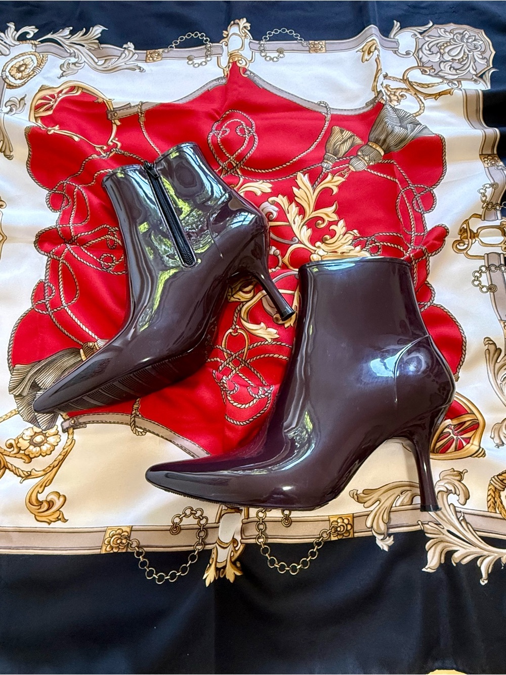 Jeffrey Campbell Puddles/ pointed toe/ rain ankle boots/ wine shiny - Women
